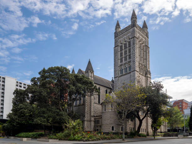 Christ Church Cathedral in Nelson, New Zealand, is an iconic landmark situated on a hill overlooking the city. Built in a blend of Gothic Revival and Art Deco styles, the cathedral features a striking limestone tower and elegant stained-glass windows.