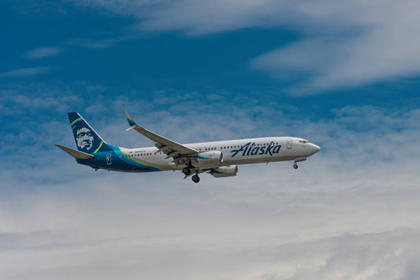 Toronto, Ontario, Canada - August 02, 2024: Alaska Airlines Boeing 737-990ER, registration number N428AS on short final for Lester B. Pearson Toronto International Airport