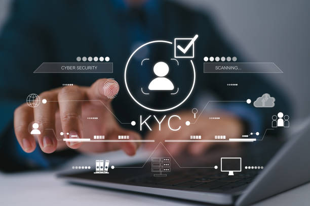 istock Know your customer (KYC) concept. Businessman use laptop with identity verification symbol for Increase financial security and access personal financial data. Biometrics security. 2165169238