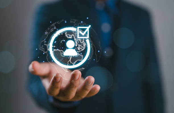 istock Know your customer (KYC) concept. Businessman use laptop with identity verification symbol for Increase financial security and access personal financial data. Biometrics security. 2165169241