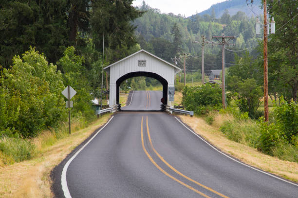 USA, Oregon, Lane County.Lowell-Unity Road, Fall Creek, Unity Covered bridge.  Built 1890.