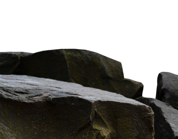 istock Stones Rock podium with rough texture surface isolated on white backgrounds,Rock Cliff natural stone formation located part of the mountain,Broken Edge of huge Rock Sea with clipping path 2165192780
