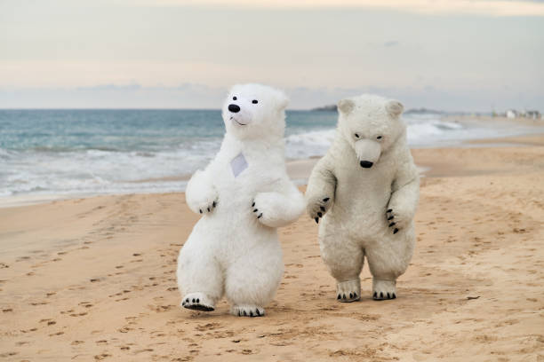 istock Animators dressed as polar bears entertain people on the beach 2165193033