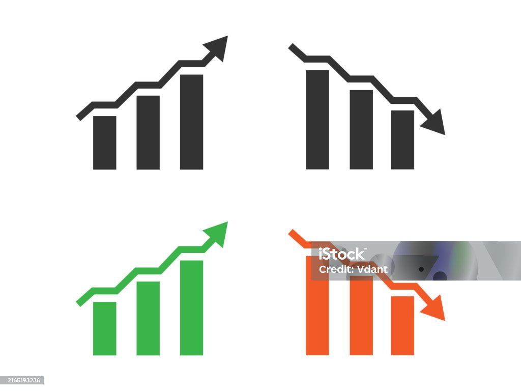 Graph Chart Going Up And Down Sign Arrows Flat Design Vector ...