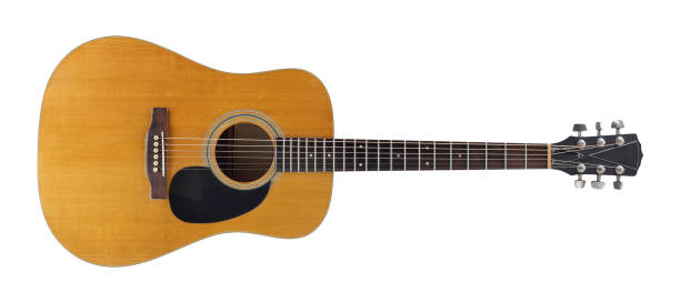 istock Musical instrument - Front view vintage acoustic guitar isolated 2165193576