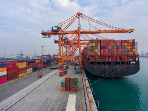istock Aerial view of container ship in a container terminal port. 2165194832