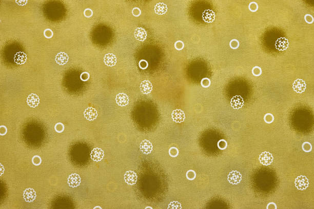 elegant pattern featuring white floral motifs and circles on a green background. The soft, gradient shading and simple design elements create a calm and sophisticated visual, ideal for fabrics