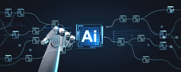 istock Robot finger touch AI chip with document management system hologram 2165202699