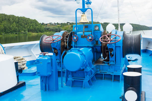 Brashpil on an old river ship sailing along the Volga at the height of summer