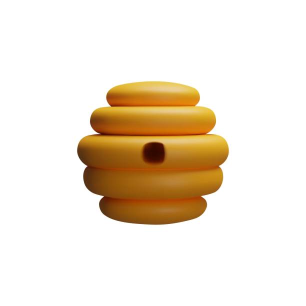 3d vector bee home 3d bee home. Vector realistic yellow beehive. Insect hive for making honey. Cartoon Stylized flowing apiary for bumblebee. Aroma wax product. Wildlife with no people. Organic design element hornet swarm stock illustrations