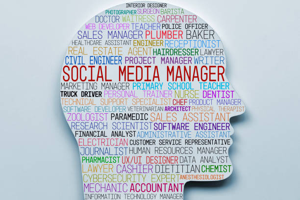 This image creatively showcases various professions and career titles within the silhouette of a human brain, displayed in different colors and sizes. The visual includes a wide range of professions from social media managers to doctors, electricians to software engineers. It represents how different jobs and careers are perceived within the human mind, symbolizing the diversity of modern society's work roles. Perfect for content related to education, career planning, and the business world.