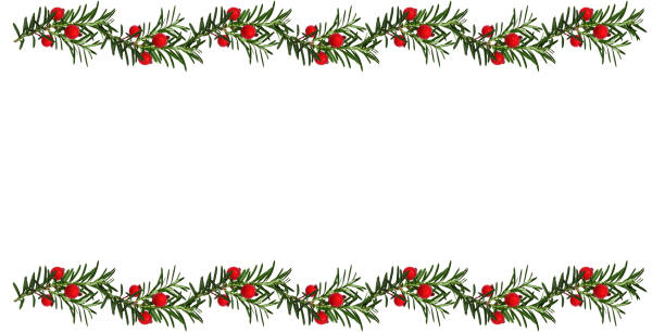 istock Festive Christmas horizontal arrangement of conifer branches, decorated with artificial red berries. 2165213889