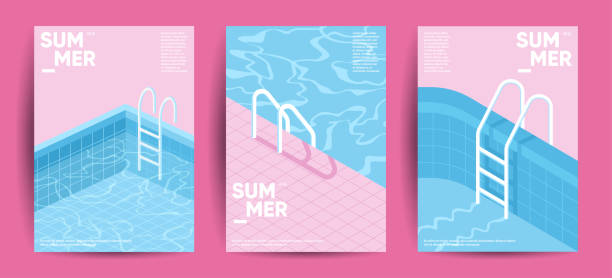 Minimal Summer "Pool Party" posters set. Minimal Summer "Pool Party" posters set. Eps10 vector illustration. swimming pool stock illustrations