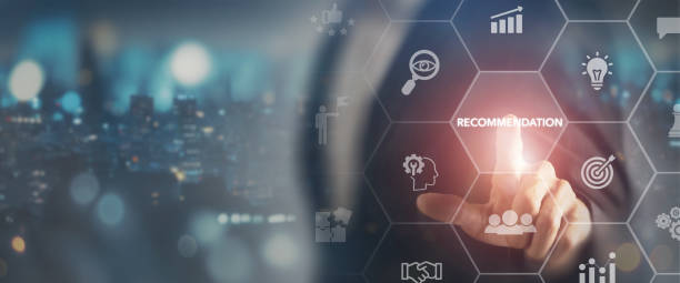 istock Recommendations and business  solutions concept. Businessman interacting with a digital interface displaying various business icons, emphasizing recommendations and strategic planning. 2165215961