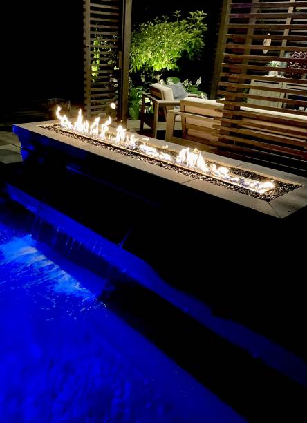 istock Gorgeous modern backyard at night, perfect lighting design and aesthetics 2165218177