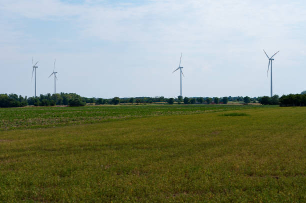istock Wind turbines on agricultural fields on a sunny day 2165233372