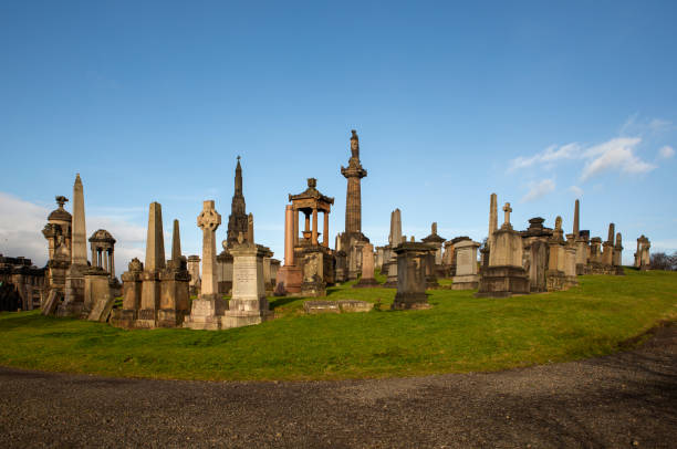 Graves and monuments at necropolis of glasgow scotland england UK