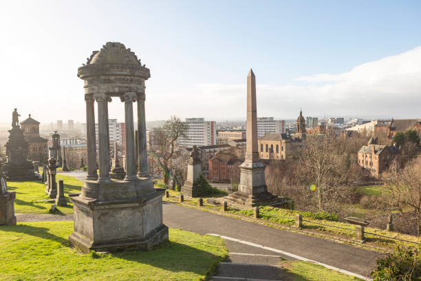 Graves and monuments at necropolis of glasgow scotland england UK