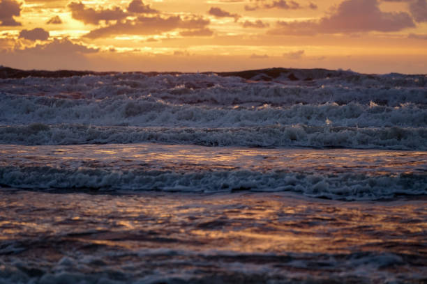 Egmond, Netherlands. North Sea scenery at the beach  of Egmond aan Zee during dusk