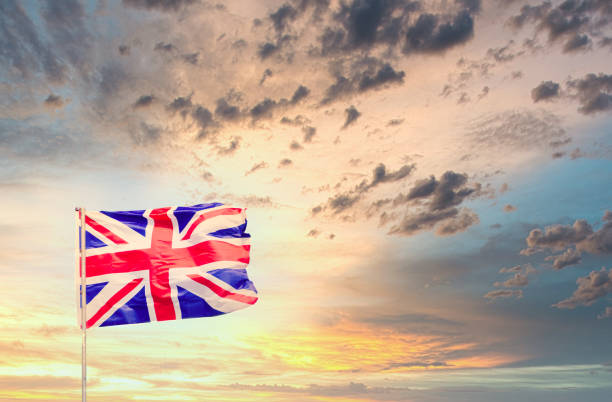 istock Union Jack British flag suspended high in sky 2165242831