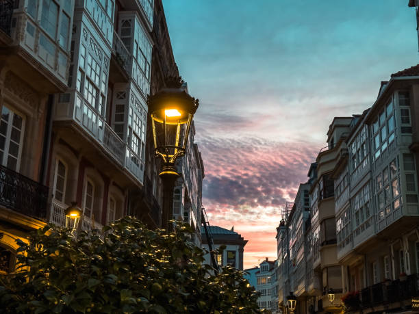 istock Street lamp with pink sunset 2165245143