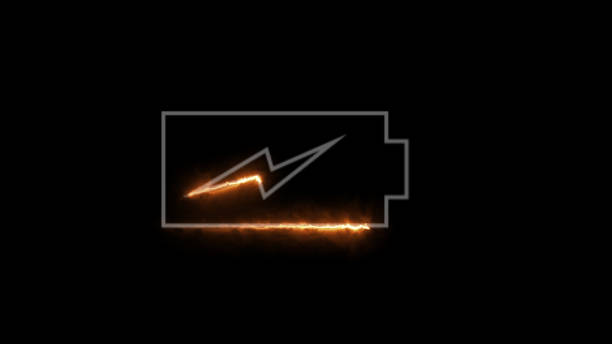 istock Fire glowing battery charging icon. Charger, running from low to full cell phone battery. Glowing neon line Battery icon.continuse charging 2165249752