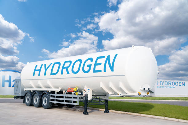 istock Hydrogen tank trailer. Hydrogen transportation concept. 2165256116