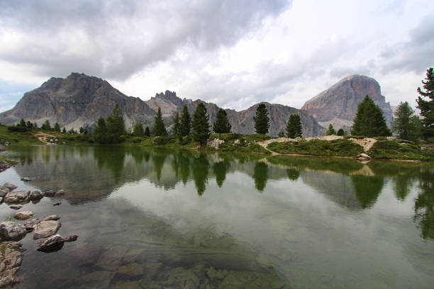 horizontal photo of limides lake in italian dolomites unesco heritage