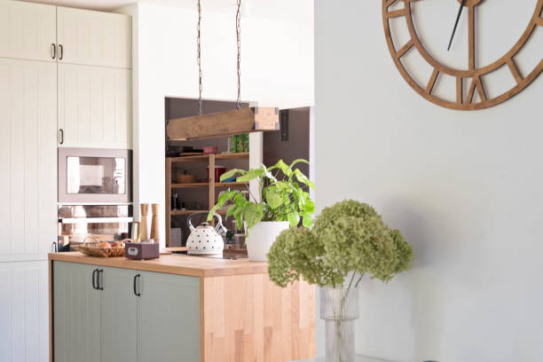istock Interior decor of modern kitchen with decoration. New home with indoors architecture. 2165264639