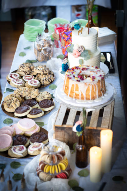 istock Wedding dessert table with cakes and cookies 2165275089