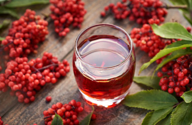 istock A glass of red elderberry syrup on a table 2165282199