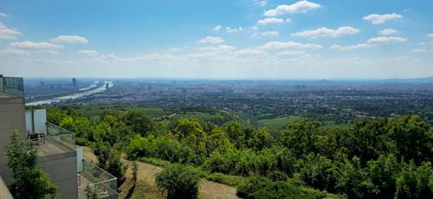Vienna, Austria - July 21, 2024: Views of the Vienna skyline seen from the hills surrounding Schonbrunn Palace