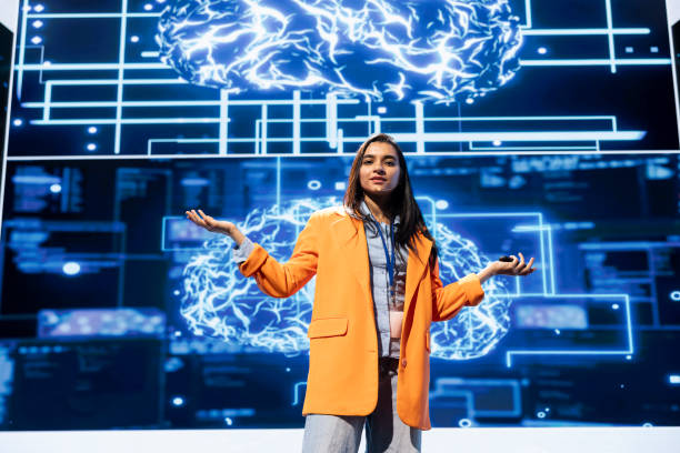 istock Portrait of CEO promoting artificial intelligence services at at expo 2165286475