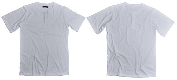 istock Wrinkled white henley shirt, front and back design mock up template, cut out 2165287476
