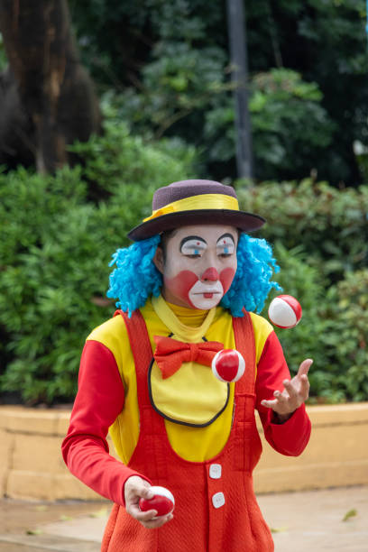 Guangzhou, China- 8 Jun 2024: An unidentified clown performs in Chimelong theme park n Guangzhou, China.