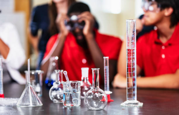 istock Flask and other laboratory equipment in chemistry class 2165289390