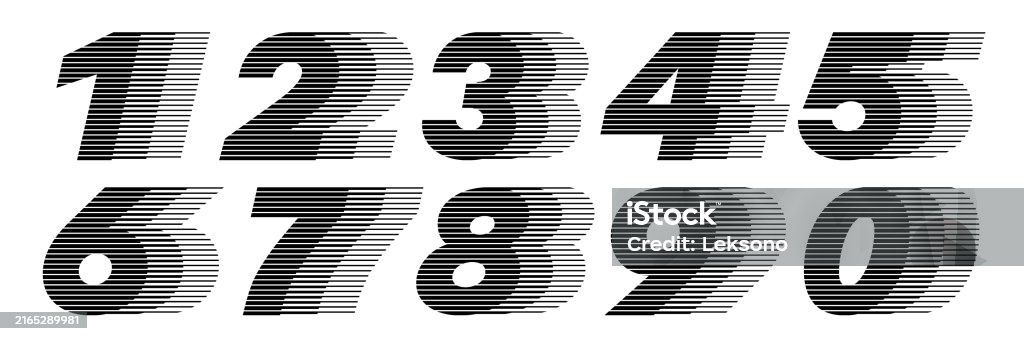 Horizontal Number Pattern Number Font Geometric Horizontal Stripe Lines Set Stock Illustration ...