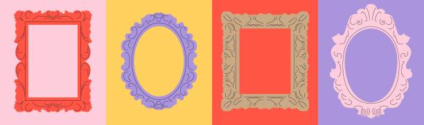 stockillustraties, clipart, cartoons en iconen met set of various decorative frames or borders. different shapes. photo or mirror frames. vintage, retro design. elegant - computergrafieken fotos