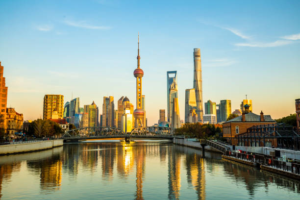 shanghai sunset stock photo