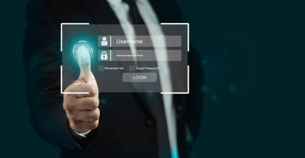 istock Businessman enters data security system by scanning fingerprint. 2165303833