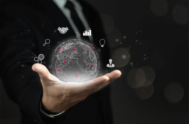 istock Businessman showing globe on hand. Business global internet connection application technology and digital marketing, Financial and banking, Digital link tech, big data, fintech, finance technology. 2165306246