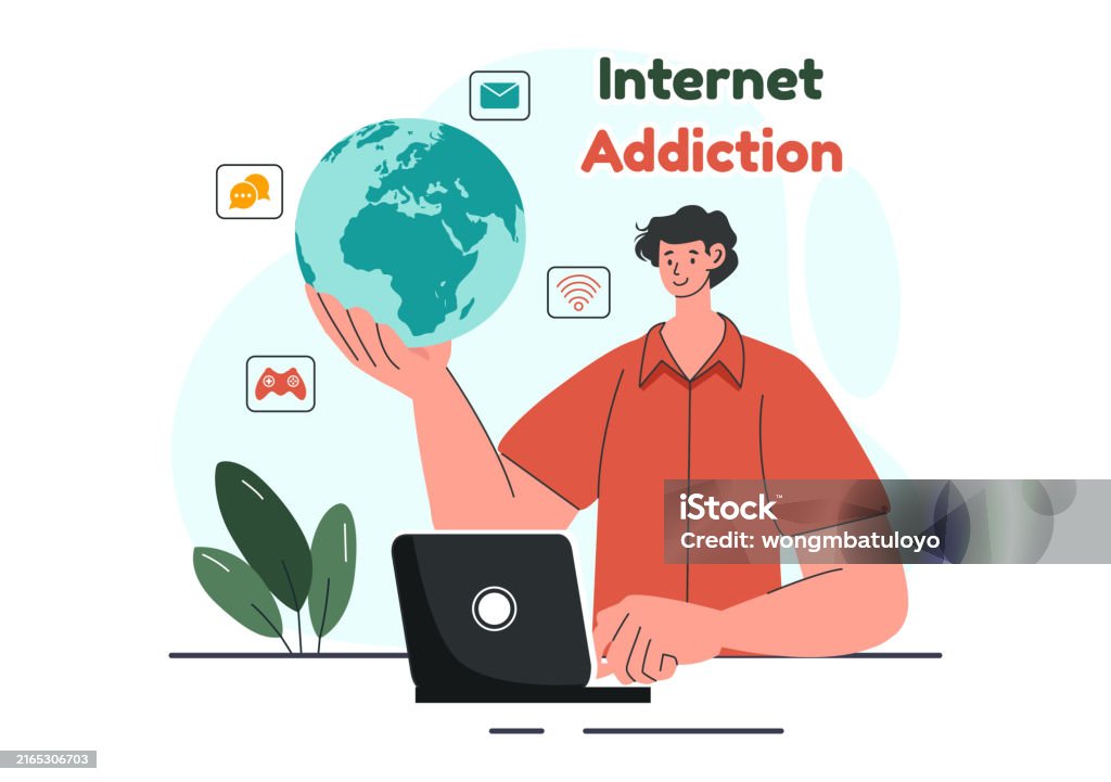 Internet Addiction Vector Illustration With Young People Addicted To ...