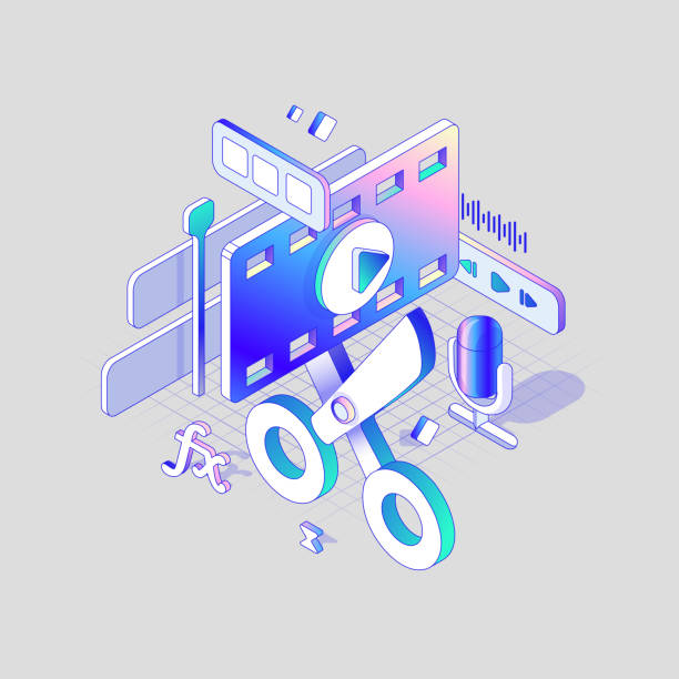 istock Axonometric Scissors cut video film. Video editing concept in different dimensions.  Isometric vector illustration 2165311280