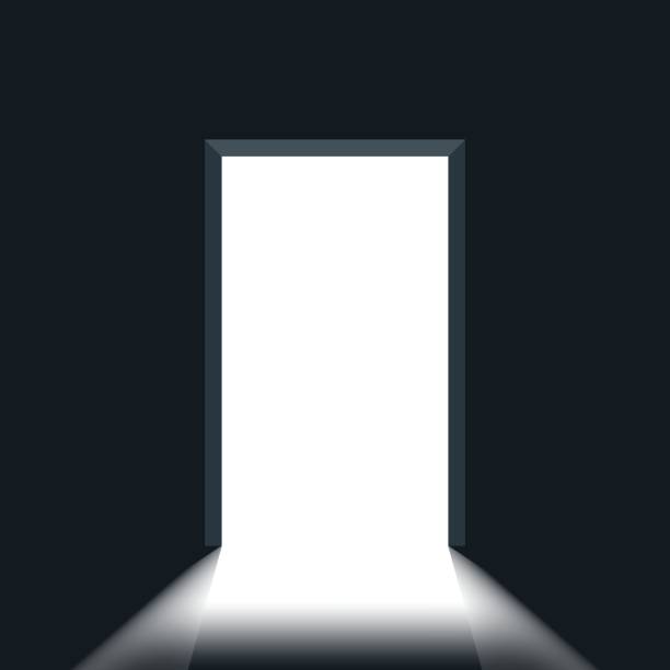 istock Open door with light icon in flat style. Dark room vector illustration on isolated background. Doorway entrance sign business concept. 2165315561