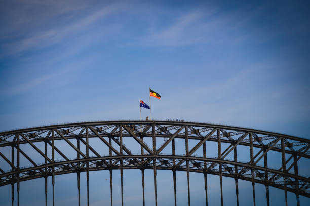 istock Low angle view of flag waving against sky, Blues Point Reserve 2165323041