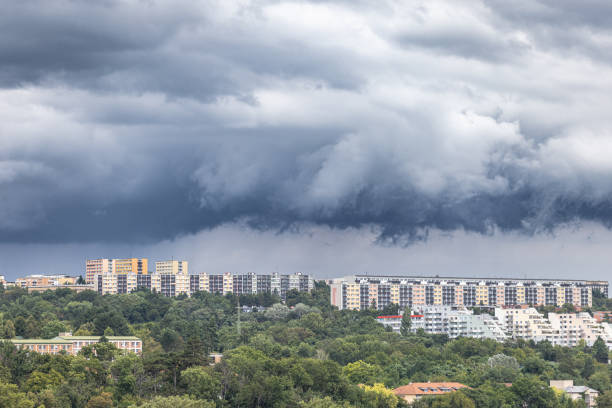 Brno cityscape with storm clouds.