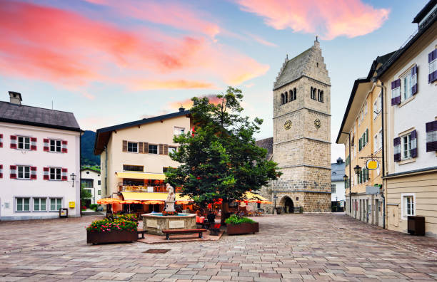 Zell am See square with church, Austria