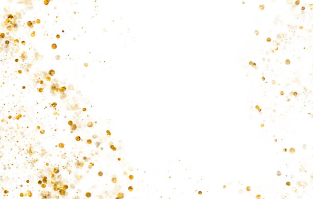 istock golden points bokeh sprayed white background, copy space, space for your own text 2165328157