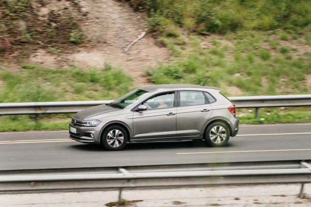 Torrelavega, Spain - 1 August, 2024: A Volkswagen Polo on a highway
