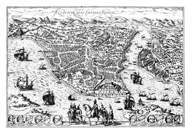 konstantinopol v 16. století - balkán stock ilustrace